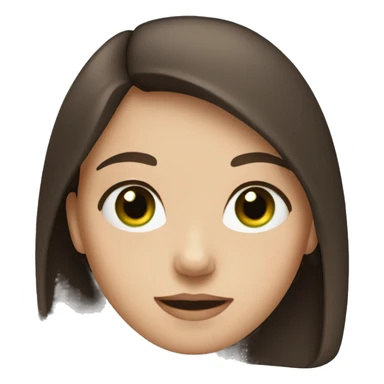 girl with fair skin and brown hair, green-blue eyes, and a black jacket sticker