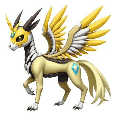 Colorful Skeletal masked armored Meloetta-Manectric-Solgaleo-Raikou-Pokémon-Digimon-Fakémon-fusion-hybrid-creature, full body sticker