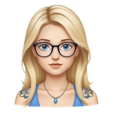 Hyper Realistic glamourous model, pale woman, long blonde balayage hair, blue eyes and glasses, shoulder tattoo  sticker