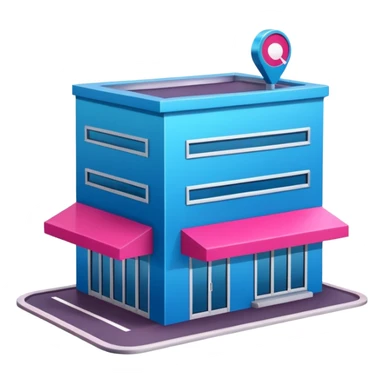 The building houses the Ozon order pickup point in its signature blue (digital blue) and raspberry colors. sticker