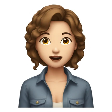 A girl with middle short brown hair and nude lips singing sticker