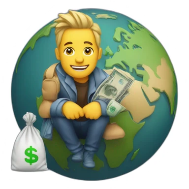 man sitting on globe with money bag sticker