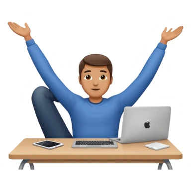 man with legs up on desk, relaxed, hands behind head sticker