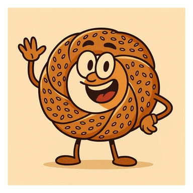 a simit, the Turkish sesame bread ring, flat cartoon style sticker