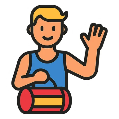 a sportsman holding his gymbag waving his hand goodbye sticker