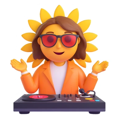 A cartoon sun spinning records as a DJ, with cool sunglasses sticker