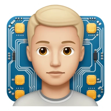 a man with a small AI chip next to him sticker