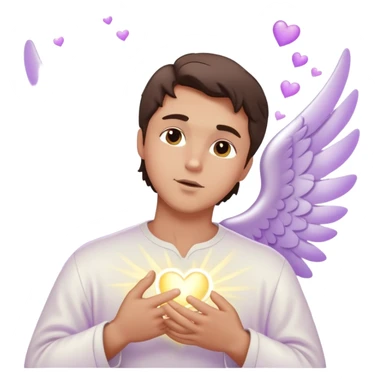 White brunette man standing with rays of light Hearts kissing pastel purple angel sticker