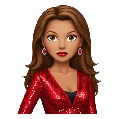 Vanessa Williams with long brown hair, red sequin outfit sticker
