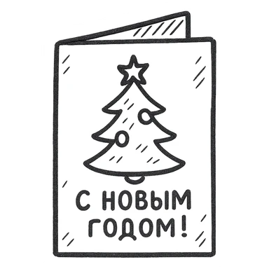 Новогодняя открытка. Минималистичный линейный рисунок sticker