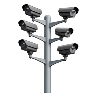 Multiple CCTV cameras on a pole in black facing different directions  sticker
