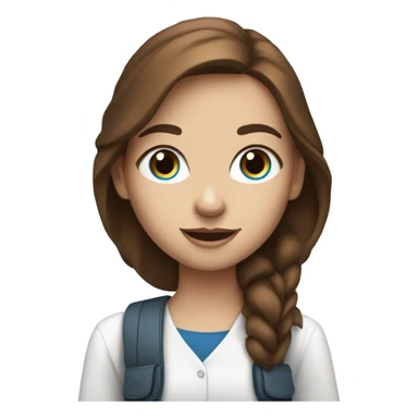 white IT girl student holding laptop, blue eyes, brown hair sticker