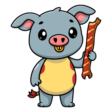 Stitch character holding a bacon strip sticker