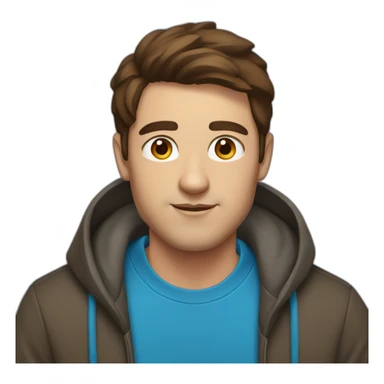 guy with short brown hair, big brown eyes and eyebrows and blu hoodie portrait sticker