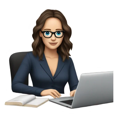 Realistic Photo of Brunette Jennifer Lawrence wearing black glasses and blue eyes  on a laptop  sticker