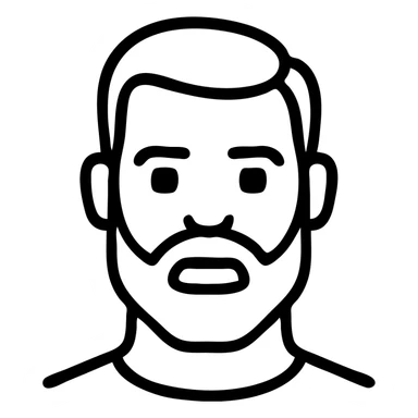 manly bearded man with strong jawline, icon style, bold outline sticker