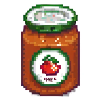pixel art style can of Chef Boyardee pasta, simplified details, retro video game look, small size sticker