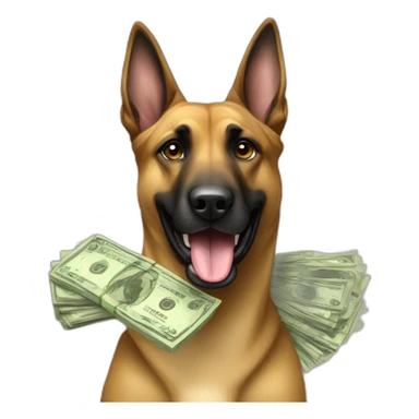 Malinois dog with lot of money sticker
