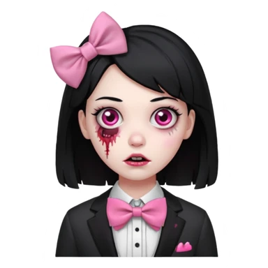 zombie girl, black hair with pink bow tie sticker