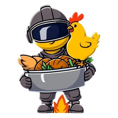 PUBG player with Level 3 helmet celebrating with roasted chicken dinner trophy sticker