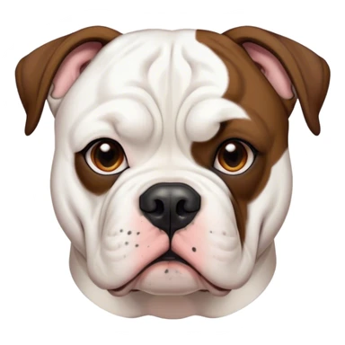 Cinematic Noble Black and White American Bulldog Portrait Emoji, Poised and regal, with a strong, muscular build and a striking black and white coat, deep-set soulful brown eyes, Simplified yet sharp and sophisticated features, highly detailed, glowing with a soft, dignified glow, high shine, intelligent and loyal, stylized with an air of strength, focused and attentive, soft glowing outline, capturing the essence of a watchful and confident guardian, so majestic it feels as though it could step out of the screen with effortless authority! sticker