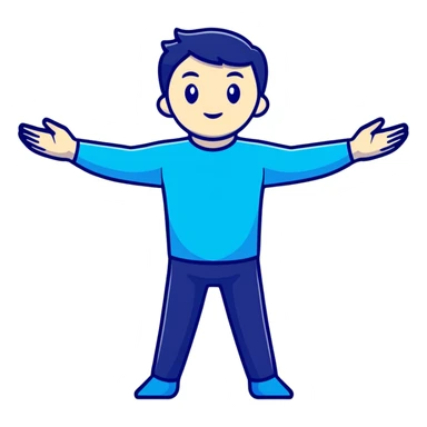 Person standing with arms outstretched in T-pose with 3D scanning blue light effect covering their body sticker