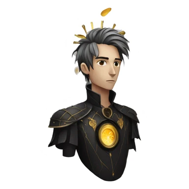 Hamlet young skinny sad man iridescent hair wearing raven feathers with a gilded clock and golden flames yin yang chess board sticker