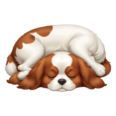 Cinematic Meme-Worthy Chubby Sleeping Cavalier King Charles Spaniel Portrait Emoji, Head resting peacefully with a contented smile, showcasing a delightfully chubby build and a luxuriously soft coat of chestnut and white, eyes shut in a serene nap, Simplified yet hilariously adorable features, highly detailed, glowing with a soft, drowsy light, high shine, relaxed and utterly lovable, stylized with an air of playful laziness, bright and heartwarming, soft glowing outline, capturing the essence of a comically sleepy Cavalier King Charles Spaniel, so meme-worthy it feels like it could instantly become the next viral sensation of adorable slumber! sticker