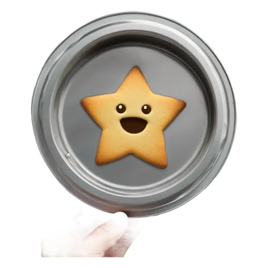 Circle dalgona cookie in metal tin with star shaped outline in the middle sticker