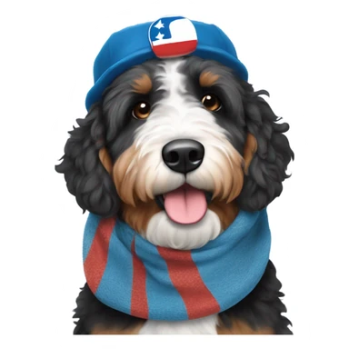 Bernedoodle with tennessee smokies hat and scarf sticker