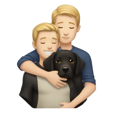 black lab hugging white boy with brown hair sticker