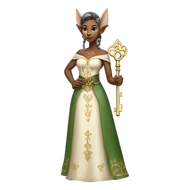 an elf woman login holding a big key sticker