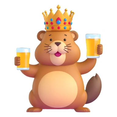 beaver with a crown on head holding a glass of beer sticker