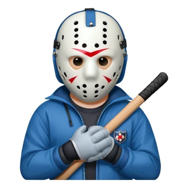 a cartoon image of Jason Voorhees, looking cute, with his hands together in front of him sticker