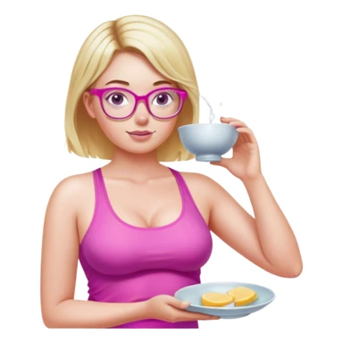 Curvy fair skinned woman, freckled skin, short blond hair, small light purple reading glasses, washing dishes, short flowing sheer hot pink tank top, without undergarments SFW, black yoga pants, thick booty sticker