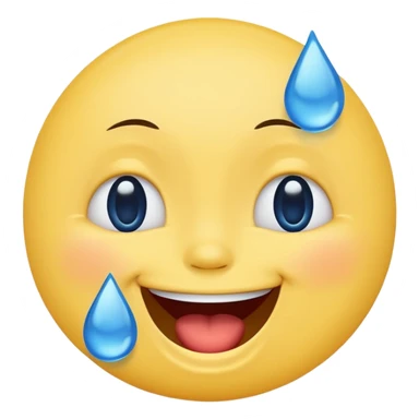Emoji, yellow round laughing face, blue tears of joy on it. 2 big blue tears on each of the 2 cheeks sticker