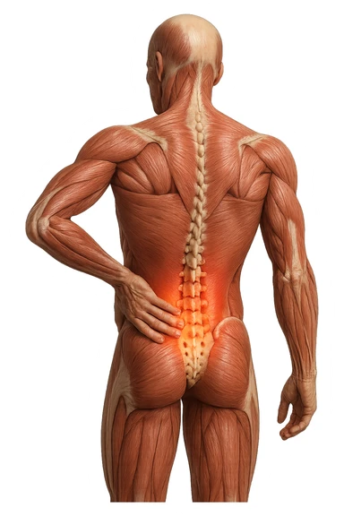 corpo UMANO ANATOMICO con mal di schiena, iperrealistico 4k sticker