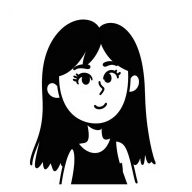 illustration of an Indian girl with straight long hair and a fringe, big lips, slightly slanted eyes, winged eye liner, hand drawn doodle style sticker