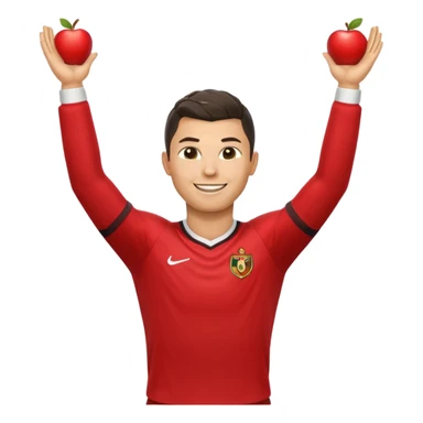 Cristiano Ronaldo apple style emoji, celebrating a goal, arms raised sticker