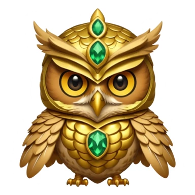 owl warrior wearing golden armor embedded with emerald jewels sticker