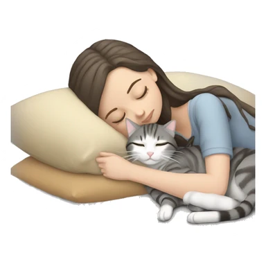 brunette pale girl sleeping with grey tabby cat  sticker