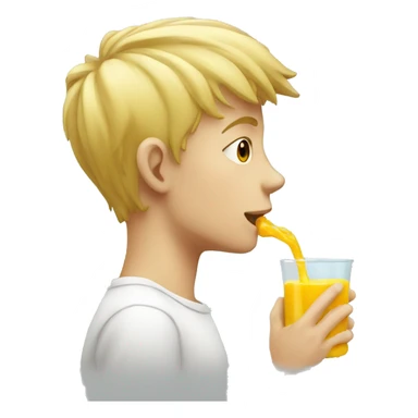 A blonde boy sucking juice, profile view sticker