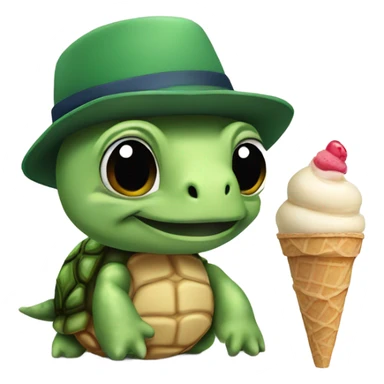 Turtle with a backwards hat eating an  ice cream cone sticker