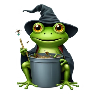 Frog wizard eating a bucket of flies while riding a bigger frog sticker