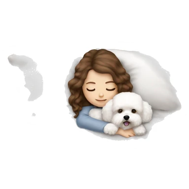 White girl brown hair sleeping with Mini Bichon sticker