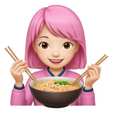 Pink girl eating noodle sticker