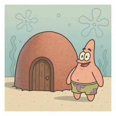 Patrick's rock house, cartoon style sticker