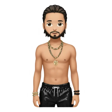 Tom Kaulitz with black sequin baggy pants, shirtless with necklace sticker