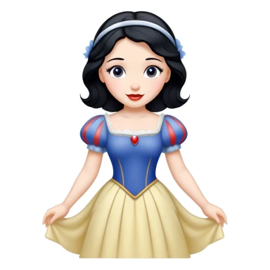 Cinematic Radiant Snow White Portrait Emoji, rendered in a realistic, vector style with clean proportions. Show Snow White with a soft, welcoming smile, delicate porcelain skin, and neatly arranged raven hair, wearing her timeless dress. The image radiates a warm, inviting glow, high shine, and is enhanced by a soft glowing outline that accentuates her gentle beauty. sticker