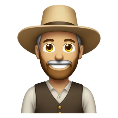 Amish man white with brown straw hat building a building with beard smiling sticker